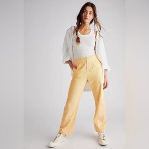 Free People Kate Gingham Straight Leg Pants Orange Size M